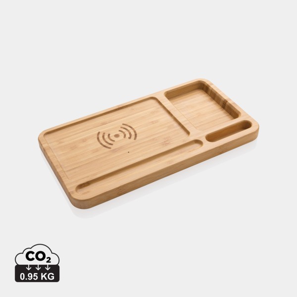 Bamboo desk organiser 10W wireless charger