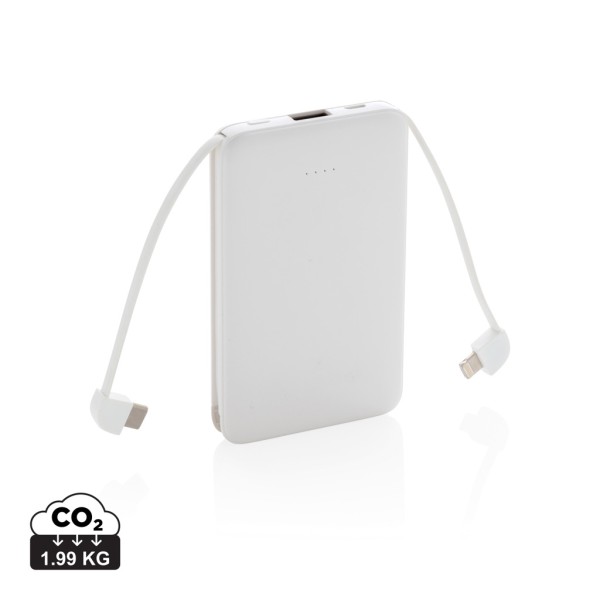 5.000 mAh Pocket Powerbank su integruotais laidais