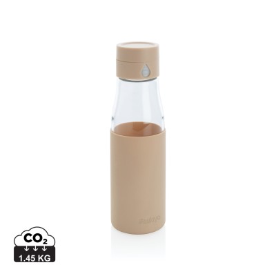 Ukiyo glass hydration tracking bottle with sleeve